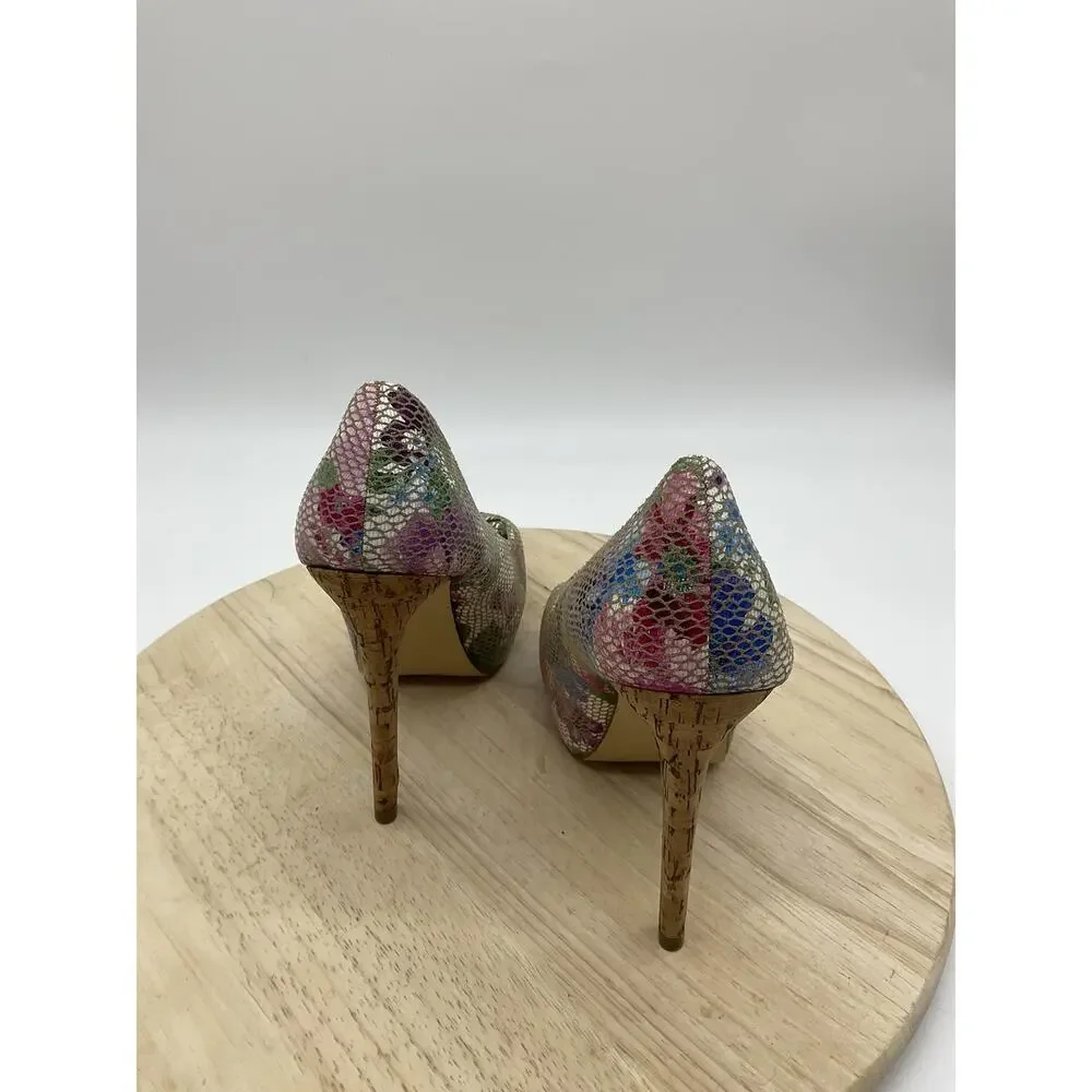 Torta Caliente Shoes Womens Size 7 Multicolor Floral Peep Toe Platform‎ Heels